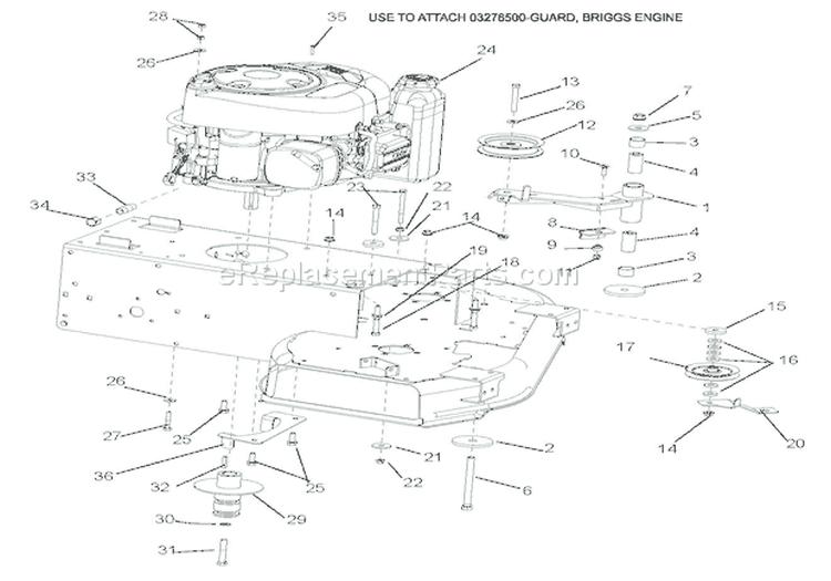 Engine, Clutch & Idler Diagram and Parts List for 911407 000101 Ariens Lawn Mower
