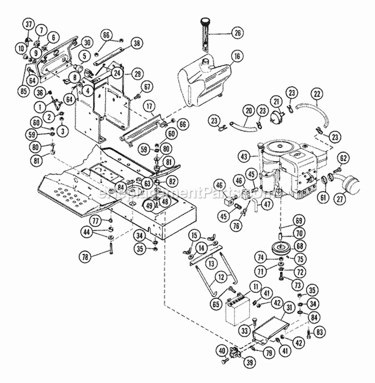 Fuel System & Electrical Components Diagram and Parts List for 935003 006184 Ariens Lawn Tractor