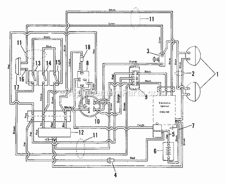 Electrical Diagram and Parts List for 935015 000101 Ariens Lawn Tractor