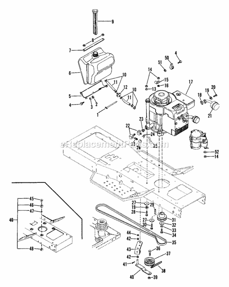 Engine And Belt Drive Diagram and Parts List for 935005 004500 Ariens Lawn Tractor