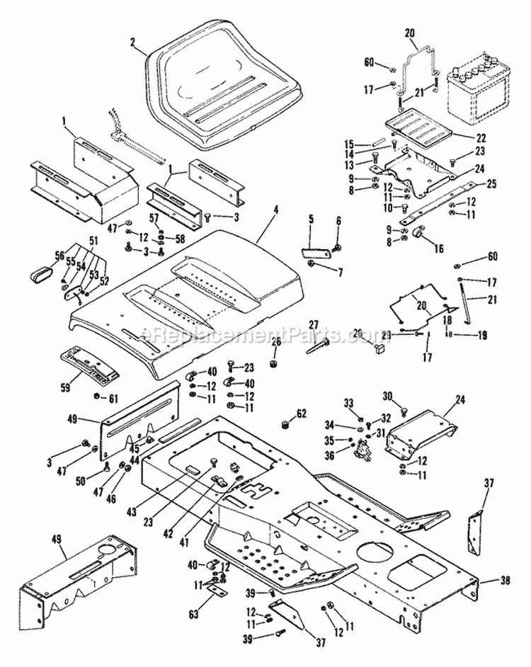 Frame And Rear Deck Diagram and Parts List for 935005 004500 Ariens Lawn Tractor