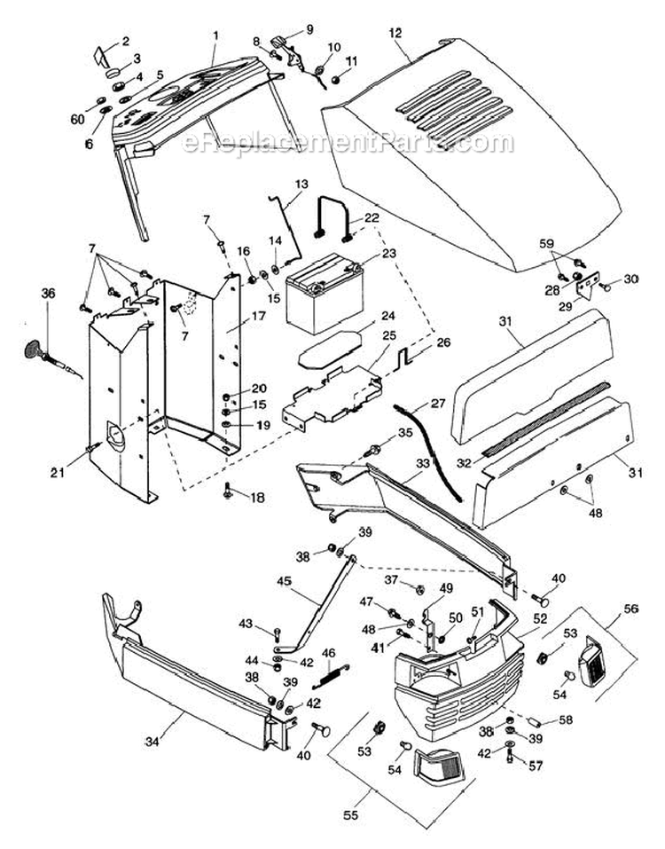 Hood & Dash Diagram and Parts List for 936006 001150 Ariens Lawn Tractor