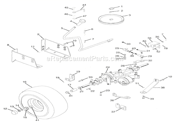 Rear Wheel & Gear Drive Diagram and Parts List for 936009 000101 Ariens Lawn Tractor
