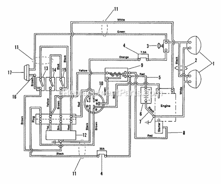 Electrical Diagram and Parts List for 935026 000101 Ariens Lawn Tractor
