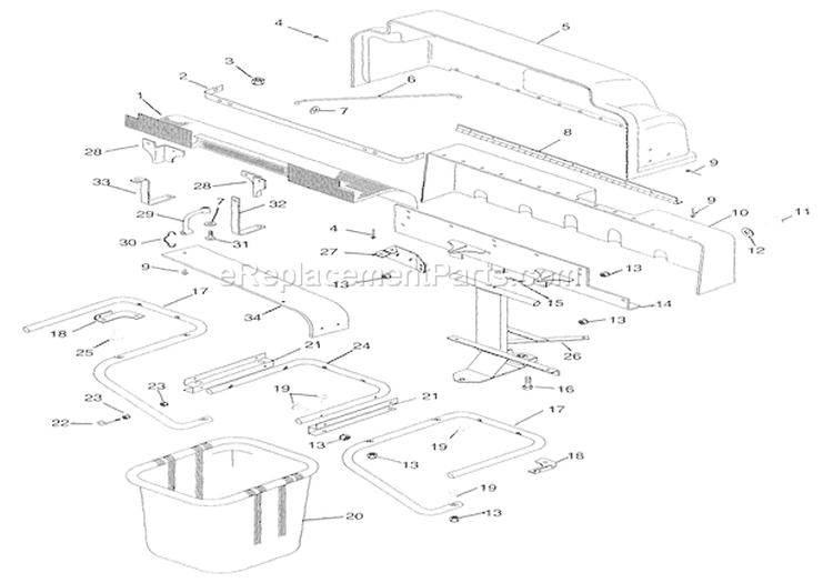32" & 40" Bagger Vac (Models 836002, 003) Diagram and Parts List for 936008 000101 Ariens Lawn Tractor