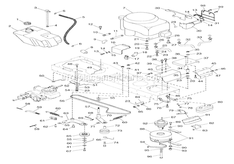 Engine & Belt Drive Diagram and Parts List for 936013 000101 Ariens Lawn Tractor
