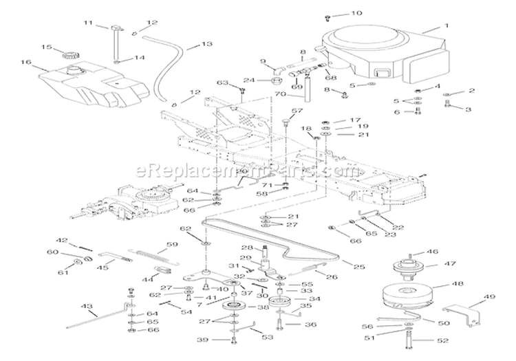 Engine, Fuel Tank & Belt Drive Diagram and Parts List for 936316 000101 Ariens Lawn Tractor