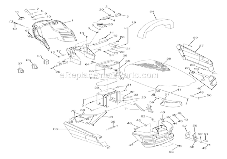 Hood, Dash & Battery Diagram and Parts List for 936316 000101 Ariens Lawn Tractor