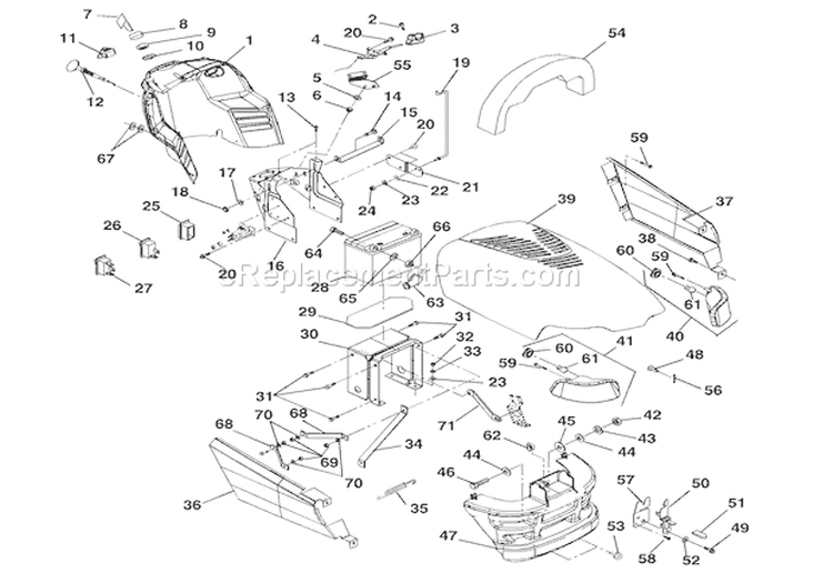 Hood, Dash & Battery Diagram and Parts List for 936330 000101 Ariens Lawn Tractor