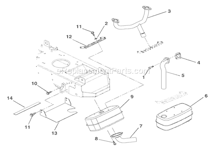 Exhaust Diagram and Parts List for 936034 000101 Ariens Lawn Tractor
