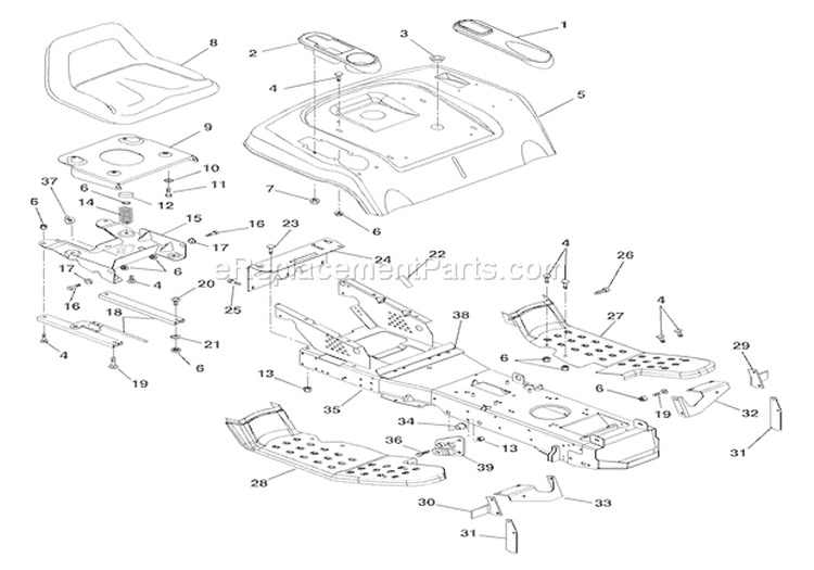Frame & Rear Lawn Tractor Diagram and Parts List for 936036 000101 Ariens Lawn Tractor