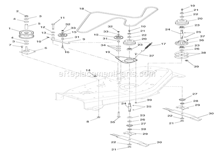 Mower Spindles - 48" Diagram and Parts List for 936036 000101 Ariens Lawn Tractor