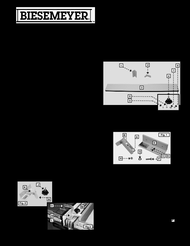 Default 2 Diagram and Parts List for 78-940 Type 1 Biesemeyer Table Saw Accessories