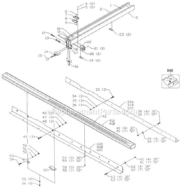 Page A Diagram and Parts List for 78-907 Type 1 Biesemeyer Table Saw Accessories