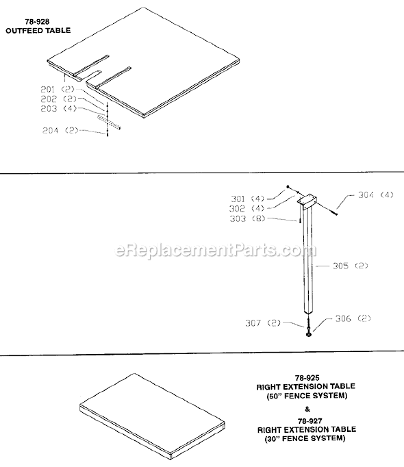 Page B Diagram and Parts List for 78-907 Type 1 Biesemeyer Table Saw Accessories