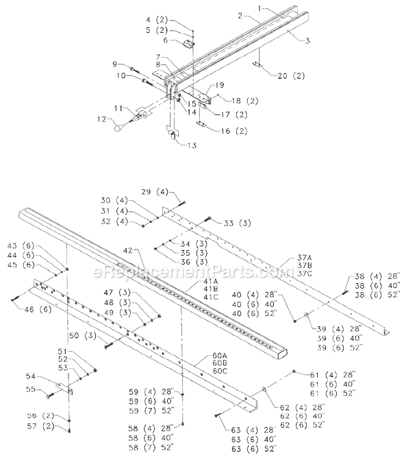 Page A Diagram and Parts List for 78-935 Type 1 Biesemeyer Table Saw Accessories