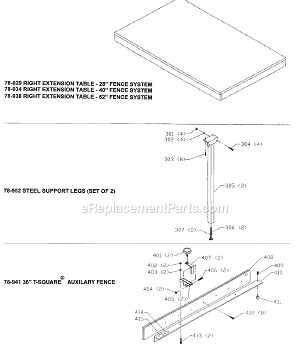 Page B Diagram and Parts List for 79-016 Type 1 Biesemeyer Table Saw Accessories