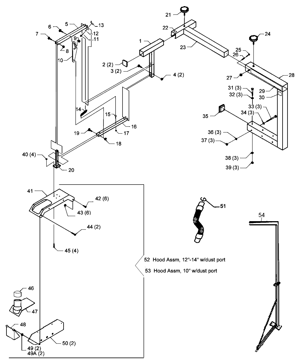 Default Diagram and Parts List for 78-424 Type 1 Biesemeyer Table Saw Accessories