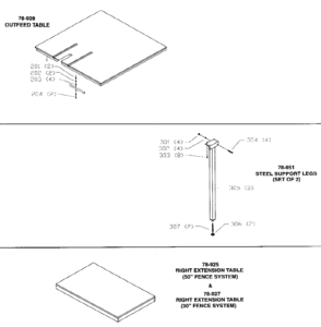 Default 2 Diagram and Parts List for J-78-910 Type 1 Biesemeyer Table Saw Accessories
