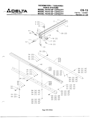 Default Diagram and Parts List for J-79-010 Type 1 Biesemeyer Table Saw Accessories
