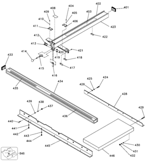 Default Diagram and Parts List for OR-92010 Type 1 Biesemeyer Table Saw Accessories