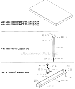 Page B Diagram and Parts List for 79-016 Type 1 Biesemeyer Table Saw Accessories
