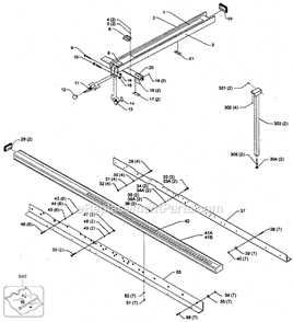 Page A Diagram and Parts List for BC30W Type 1 Biesemeyer Table Saw Accessories