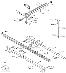 Page A Diagram and Parts List for BC30 Type 1 Biesemeyer Table Saw Accessories