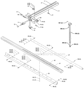 Page A Diagram and Parts List for BHS40W Type 1 Biesemeyer Table Saw Accessories