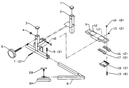 Default Diagram and Parts List for 78-994 Type 1 Biesemeyer Table Saw Accessories