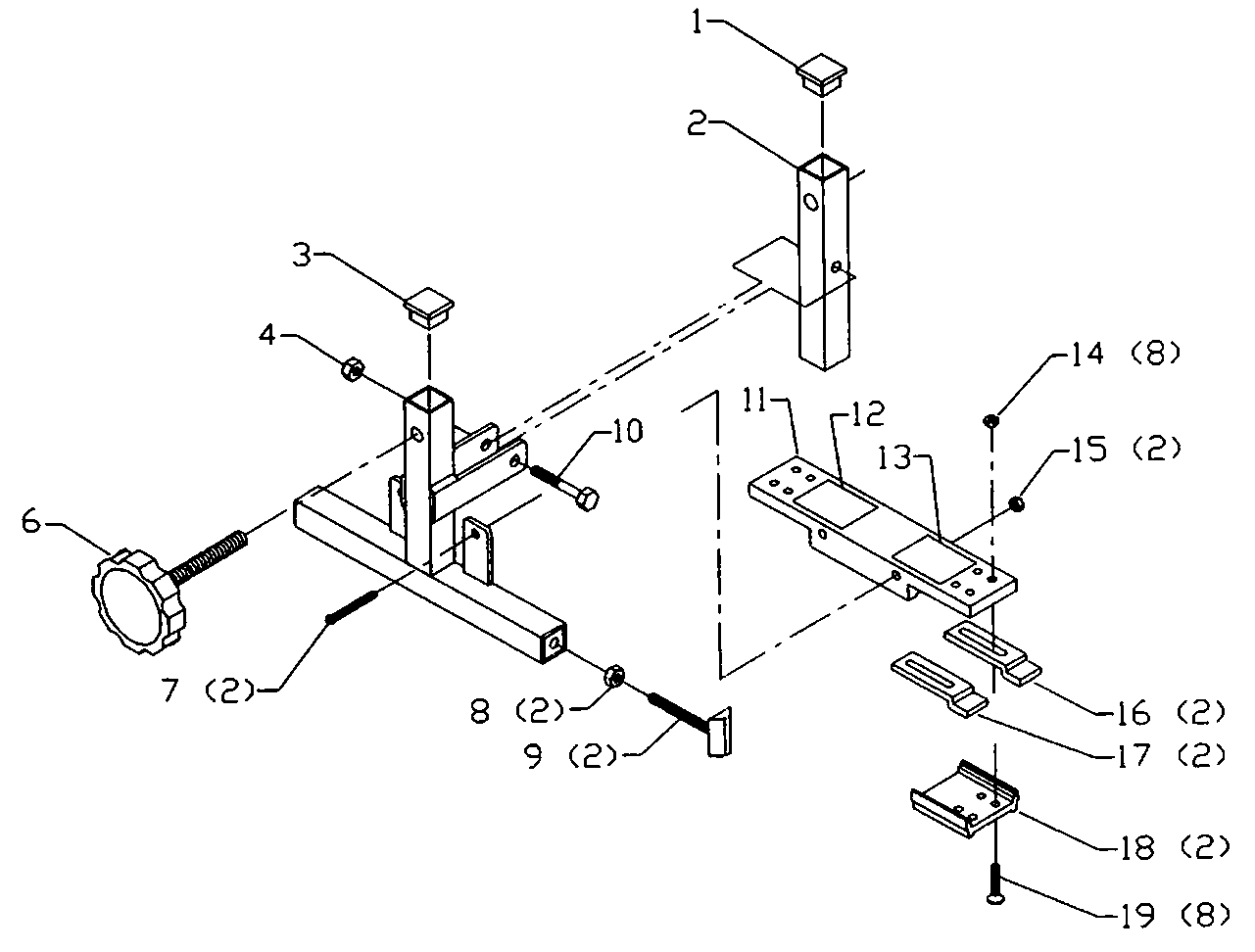 Default Diagram and Parts List for 78-990 Type 1 Biesemeyer Table Saw Accessories