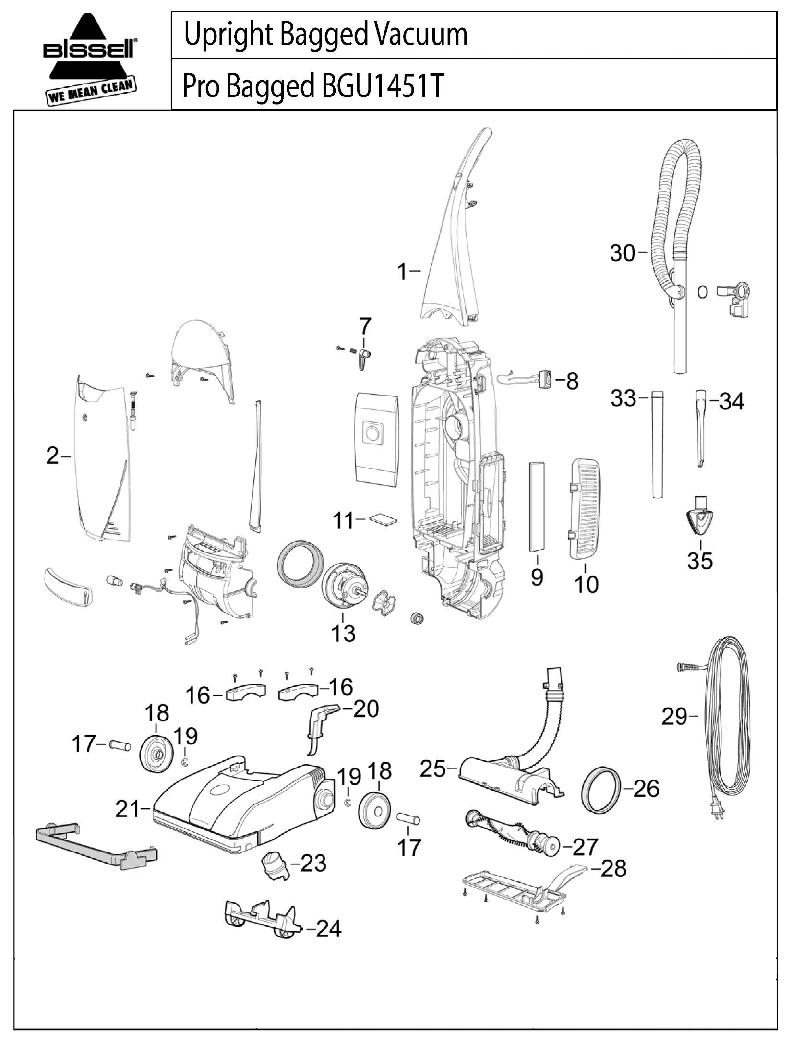 Section 1 Diagram and Parts List for BGU1451T  Bissell Hand Vacuum