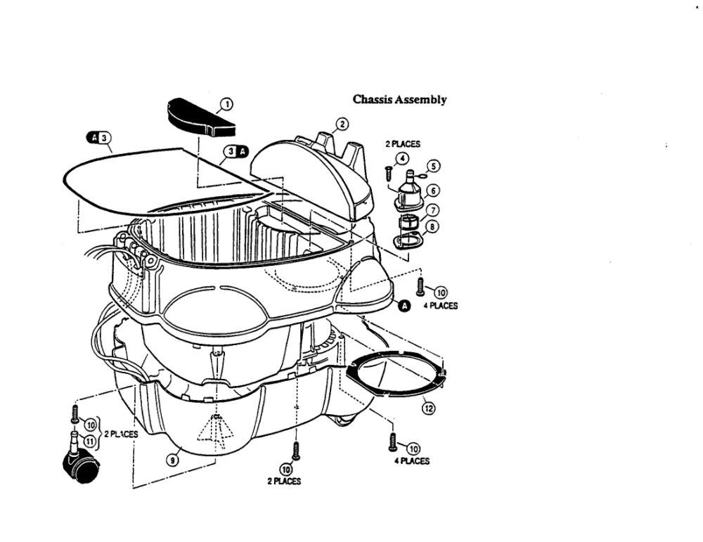 Chassis Assembly Diagram and Parts List for 1676  Bissell Carpet Cleaner