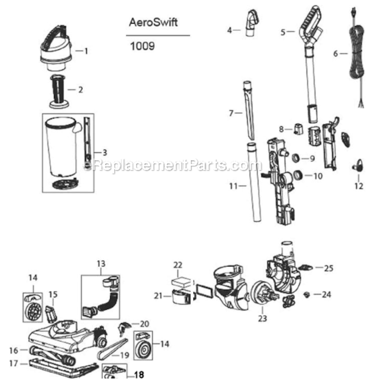 Page A Diagram and Parts List for 1009  Bissell Upright Vacuum