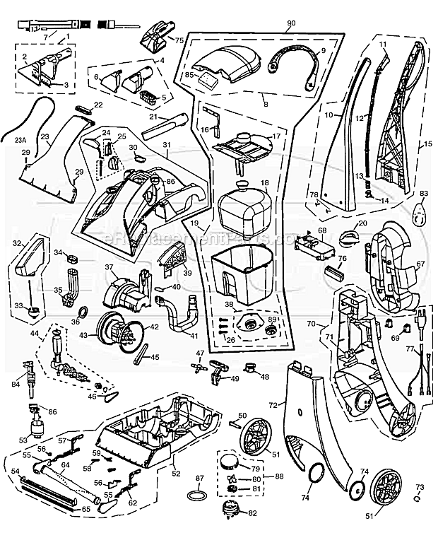 Page A Diagram and Parts List for 1698  Bissell Carpet Cleaner