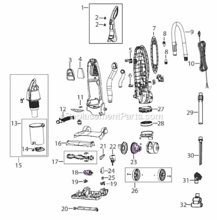 Page A Diagram and Parts List for 16N5-3  Bissell Upright Vacuum