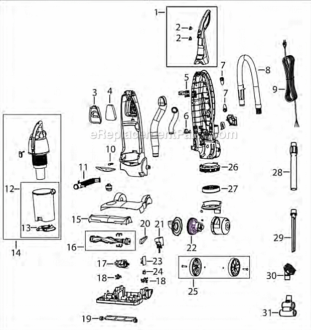 Page A Diagram and Parts List for 16N5  Bissell Upright Vacuum