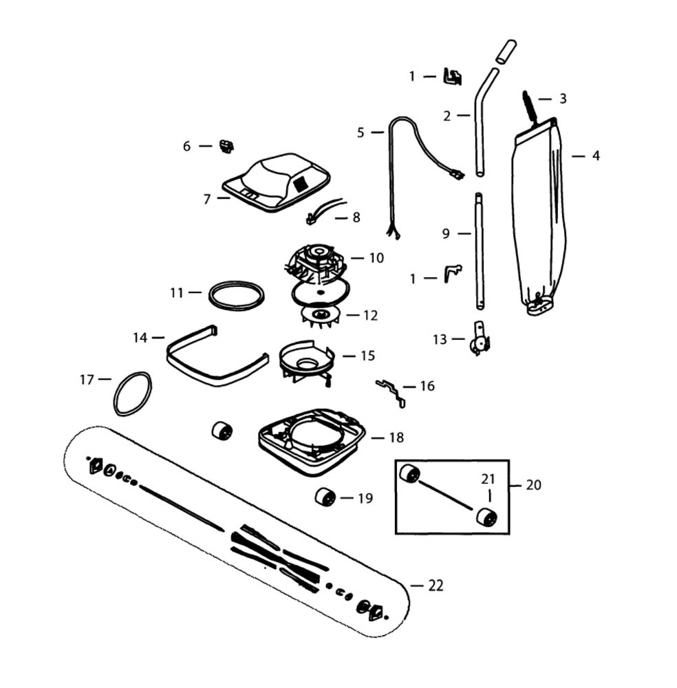 Vacuum Assembly Diagram and Parts List for 17X33  Bissell Upright Vacuum