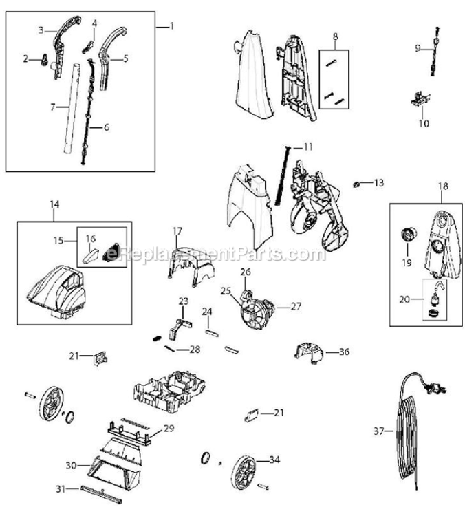 Page A Diagram and Parts List for 1960W  Bissell Carpet Cleaner