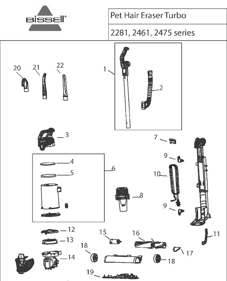 Section 1 Diagram and Parts List for 2475  Bissell Hand Vacuum