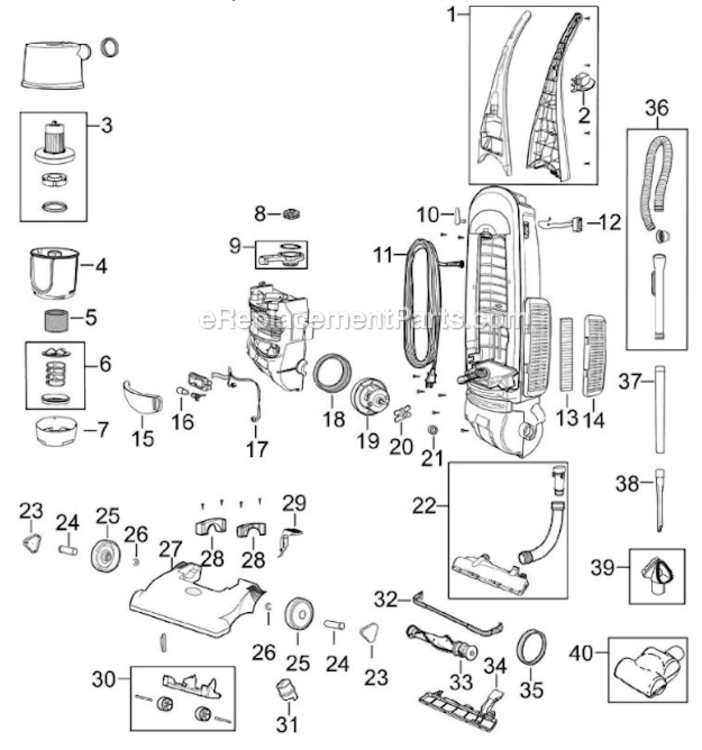 Page A Diagram and Parts List for 20Q92  Bissell Upright Vacuum