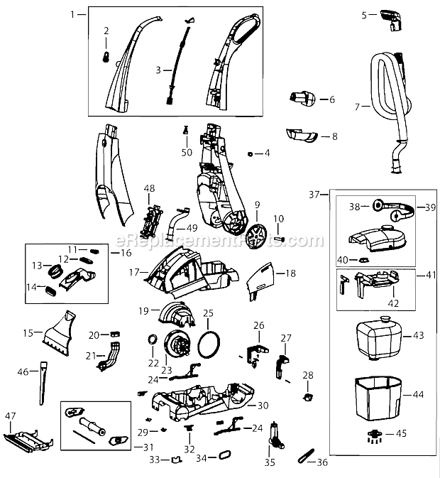 Page A Diagram and Parts List for 25A3  Bissell Carpet Cleaner