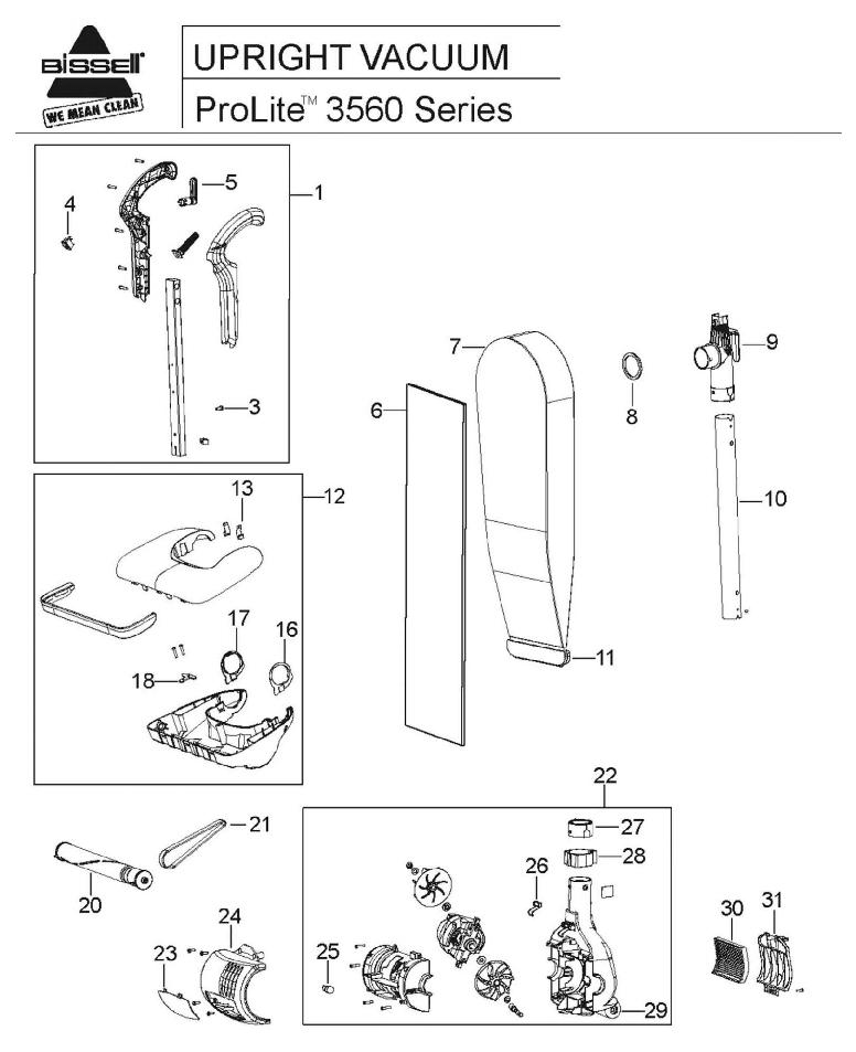 Section 1 Diagram and Parts List for 35612  Bissell Hand Vacuum