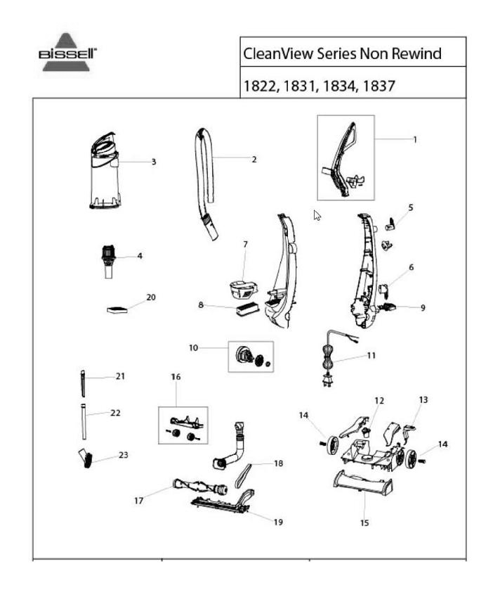 Section 1 Diagram and Parts List for 1834  Bissell Hand Vacuum
