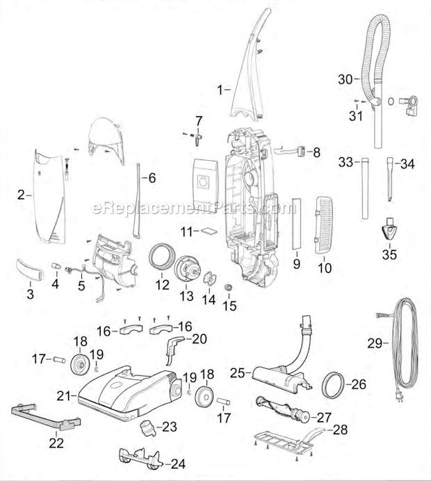 Page A Diagram and Parts List for 3530  Bissell Upright Vacuum
