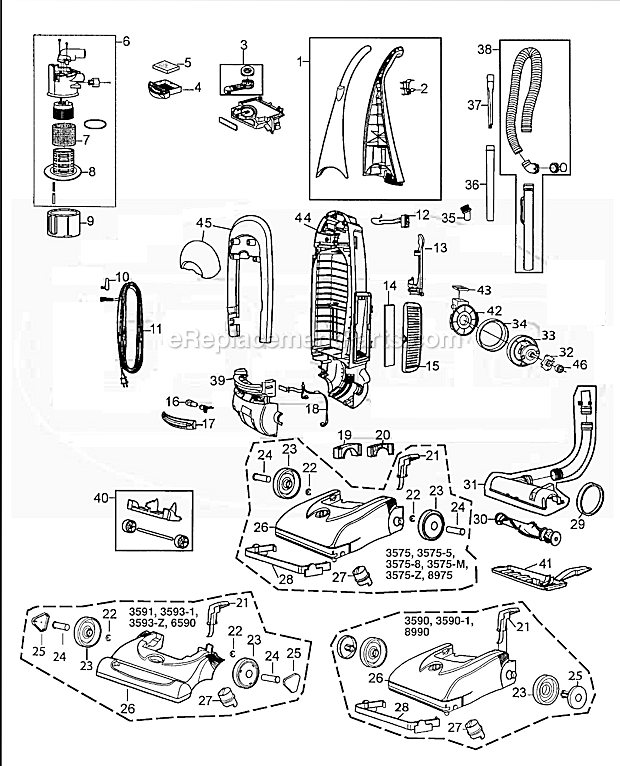 Page A Diagram and Parts List for 3575-M  Bissell Upright Vacuum