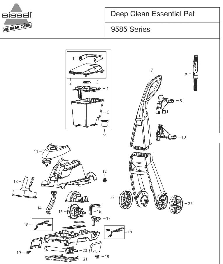 Section 1 Diagram and Parts List for 9585C  Bissell Hand Vacuum