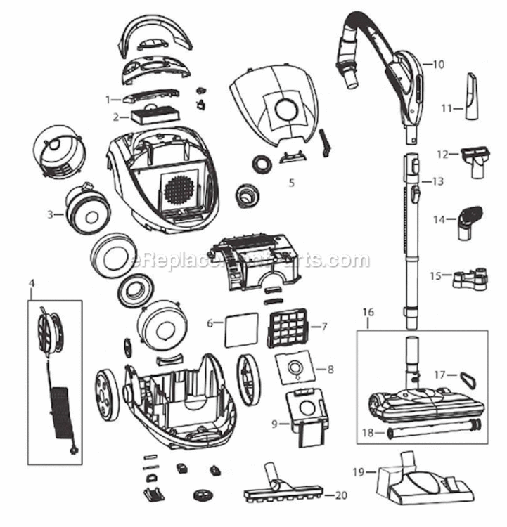 Page A Diagram and Parts List for 67E2  Bissell Canister Vacuum