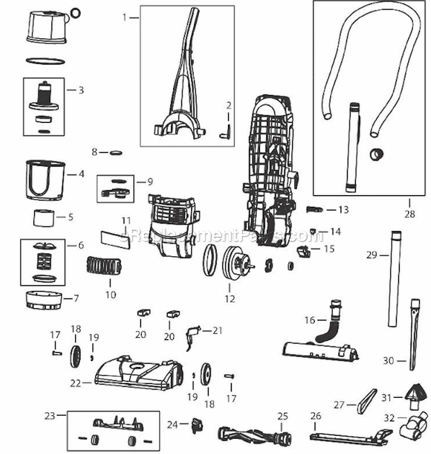 Page A Diagram and Parts List for 68C7  Bissell Upright Vacuum
