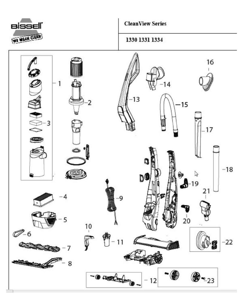 Section 1 Diagram and Parts List for 1334  Bissell Hand Vacuum